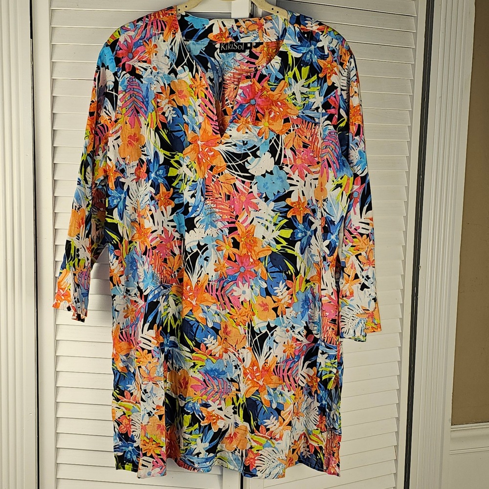 KikiSol Kiki Sol Womens Garden Floral Tunic Top Medium